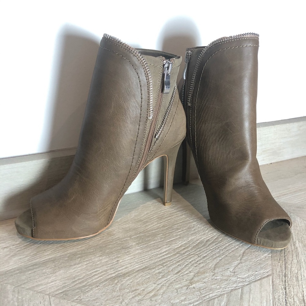 MIA | Taupe Open Toe Heeled Bootie (Zipper-Detail)